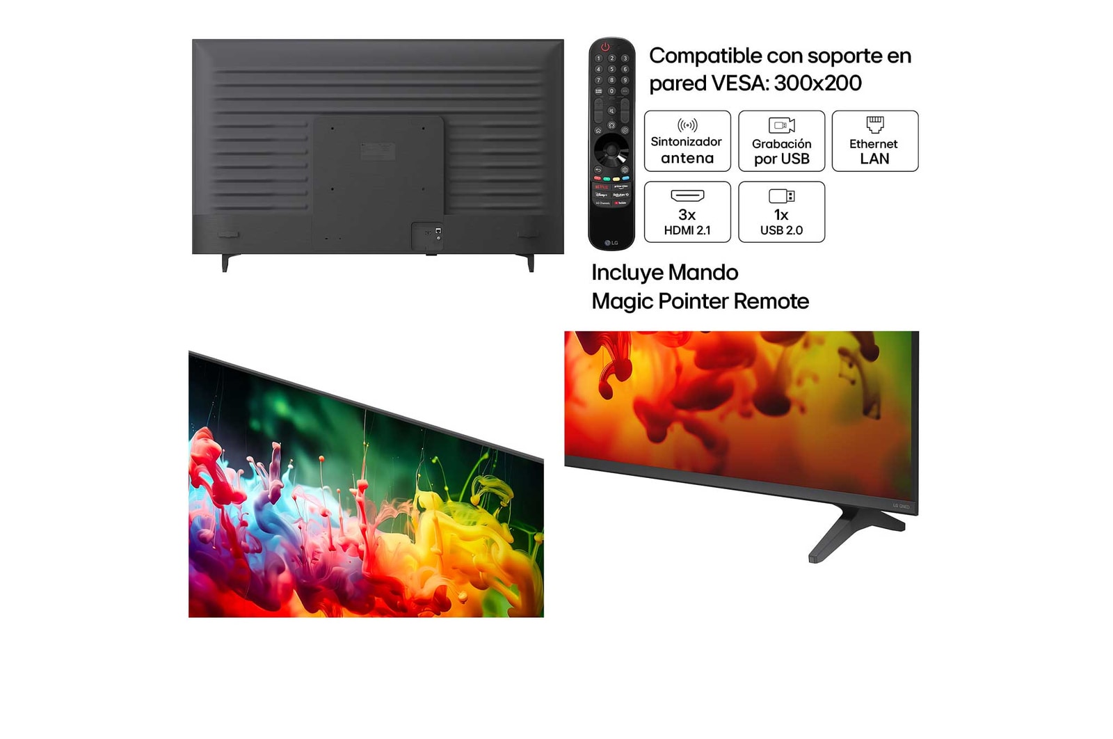LG QNED AI QNED70 Mini LED with Dynamic QNED Color fills the screen with vivid, fluid bursts of multicolored, paint-like motion, showcasing enhanced color vibrancy certified for 100% Color Volume.