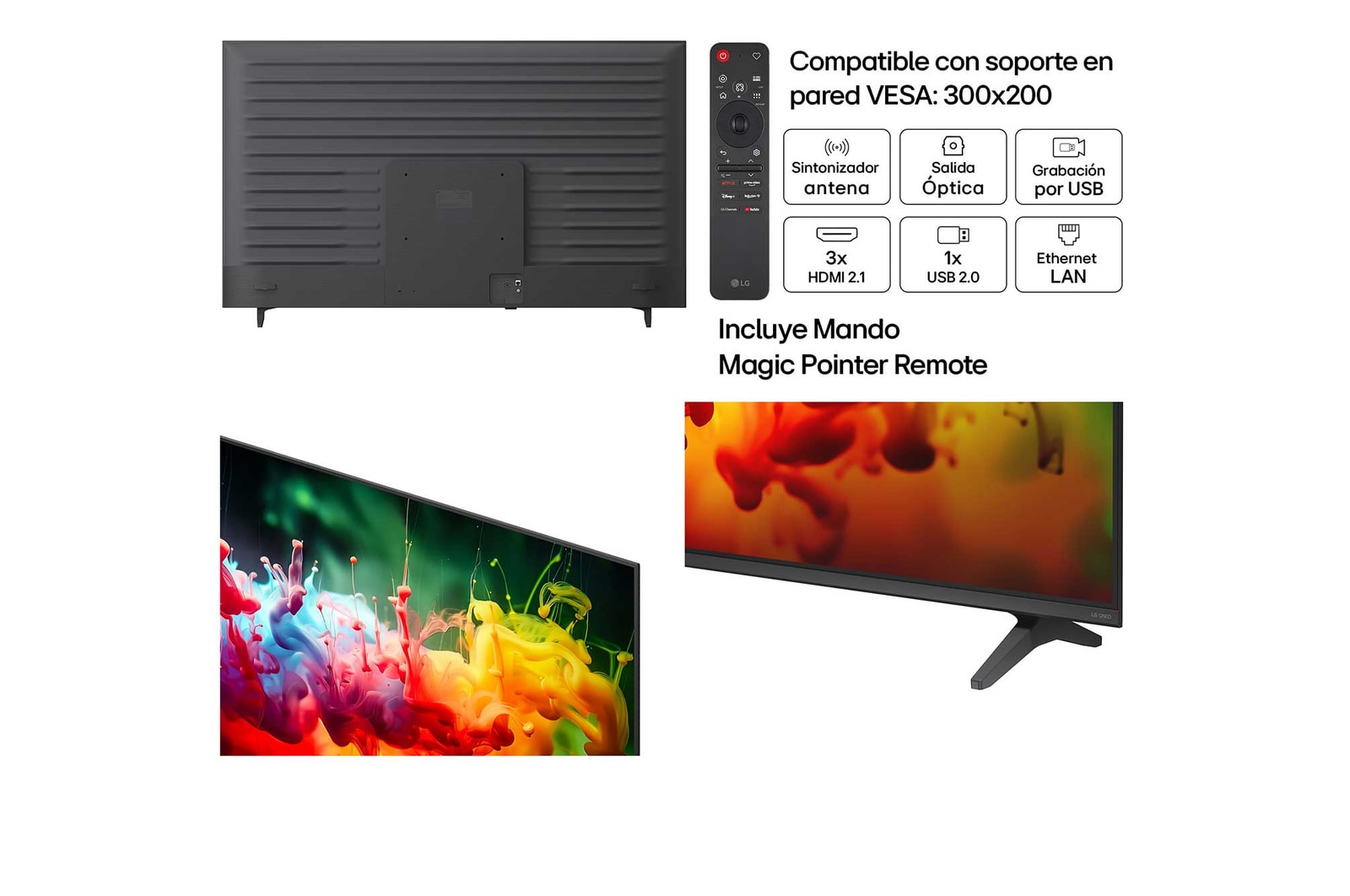 LG QNED AI QNED70 Mini LED with Dynamic QNED Color fills the screen with vivid, fluid bursts of multicolored, paint-like motion, showcasing enhanced color vibrancy certified for 100% Color Volume.