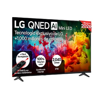 Vista frontal de Smart TV LG QNED MiniLED AI QNED72 65 pulgadas 4K 2026 65QNED72B6B