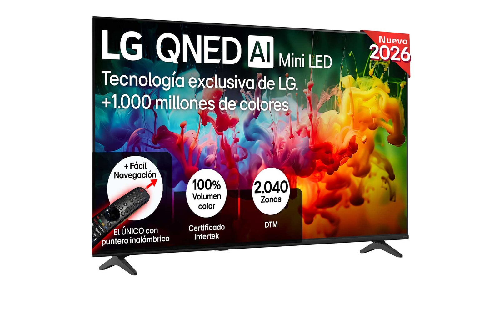 Vista frontal de Smart TV LG QNED MiniLED AI QNED7E 65 pulgadas 4K 2026 65QNED7EB3C