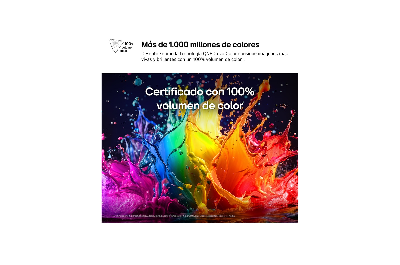 LG QNED AI QNED70 Mini LED with Dynamic QNED Color fills the screen with vivid, fluid bursts of multicolored, paint-like motion, showcasing enhanced color vibrancy certified for 100% Color Volume.