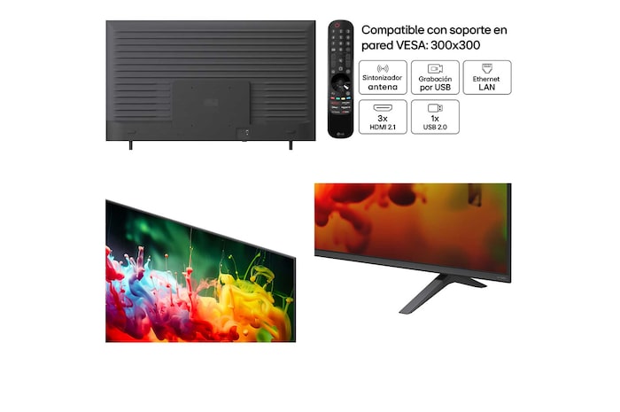 LG QNED AI QNED70 Mini LED Ultra Big TV is wall-mounted in a bright living room, showing an intense soccer moment with vivid colors and refined picture quality across a wide screen, as a family seated on sofas cheers together.