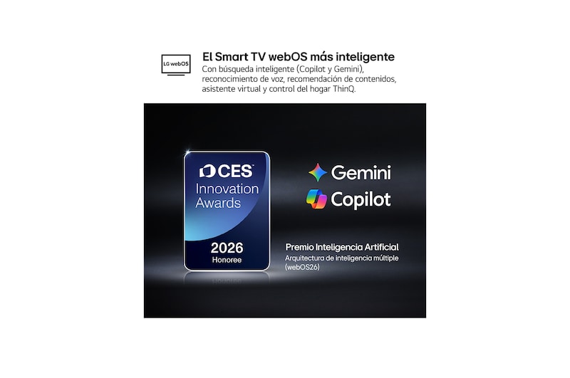 The 2026 CES Innovation Awards Honoree badge in the Artificial Intelligence category recognizes Multi-AI search with Google Gemini and Microsoft Copilot.