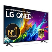Vista frontal del televisor LG QNED80 86QNED80T6A con el logotipo de webOS en la pantalla.