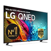 Vista frontal del televisor LG QNED85 86QNED85T6C con el logotipo de webOS en la pantalla.
