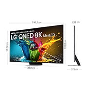 Slightly-angled left-facing side view of LG QNED TV, QNED99