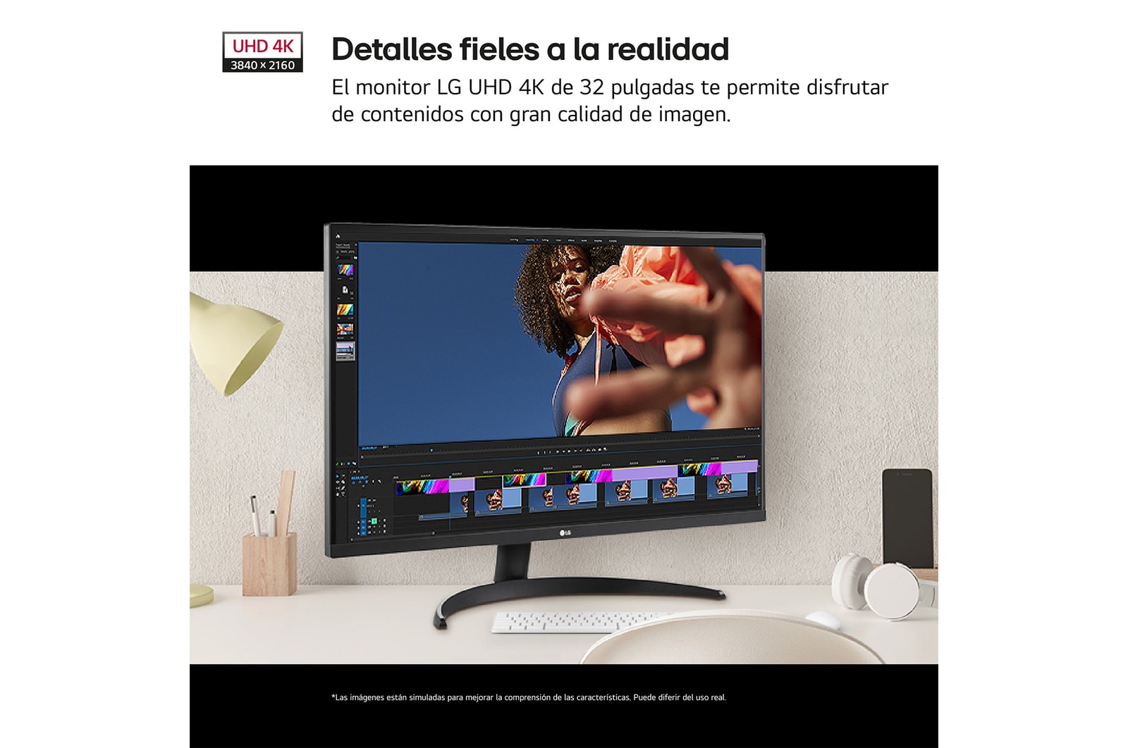 LG Monitor LG UltraFine 32", 4K UHD (3840x2160), AMD FreeSync, HDR10, DCI-P3 90%, altavoces integrados., 32UR500-B