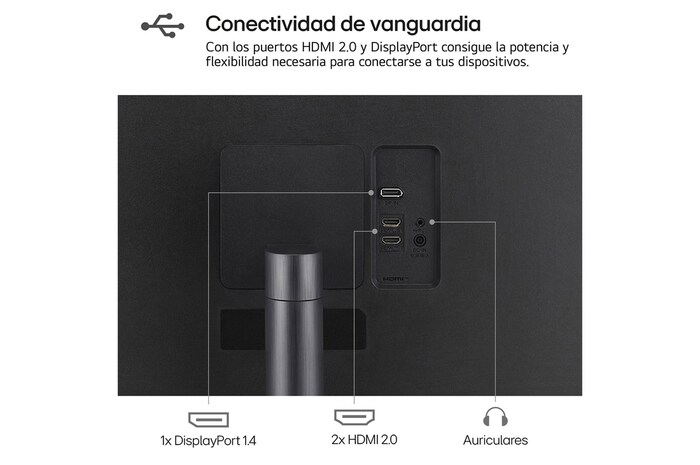 LG Monitor LG UltraFine 32", 4K UHD (3840x2160), AMD FreeSync, HDR10, DCI-P3 90%, altavoces integrados., 32UR500VW-B.EEU