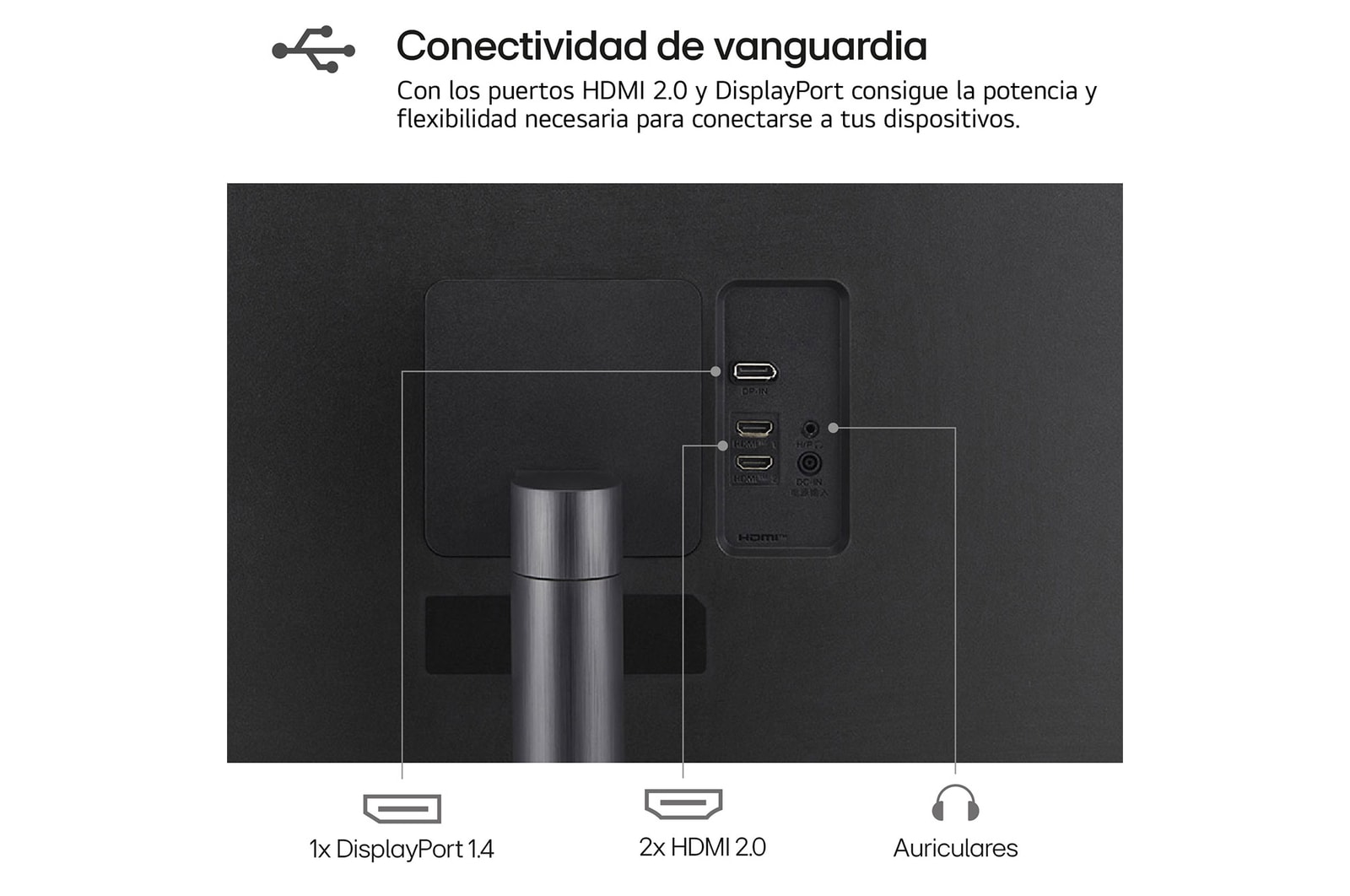 LG Monitor LG UltraFine 32", 4K UHD (3840x2160), AMD FreeSync, HDR10, DCI-P3 90%, altavoces integrados., 32UR500-B