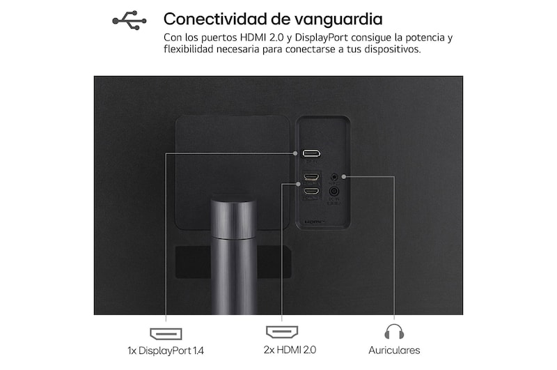 LG Monitor LG UltraFine 32", 4K UHD (3840x2160), AMD FreeSync, HDR10, DCI-P3 90%, altavoces integrados., 32UR500VW-B.EEU
