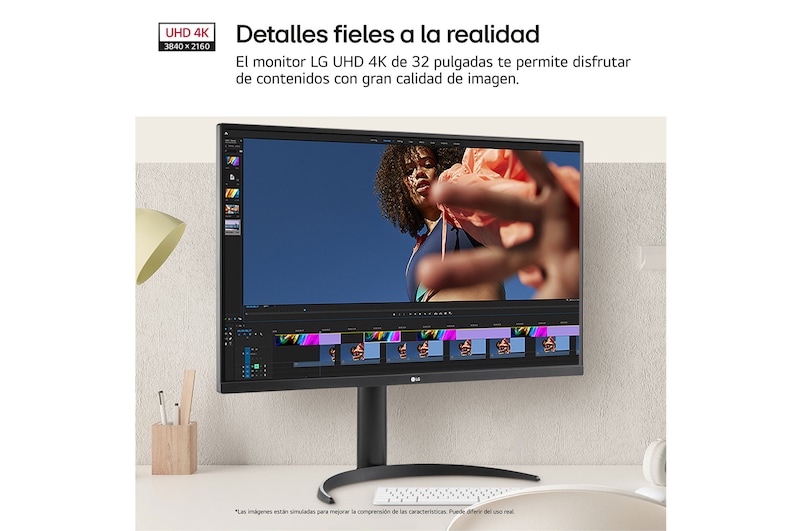 LG Monitor LG UltraFine 32", 4K UHD (3840x2160), AMD FreeSync, HDR10, DCI-P3 90%, altavoces integrados, diseño ergonómico., 32UR550VW-B.EEU