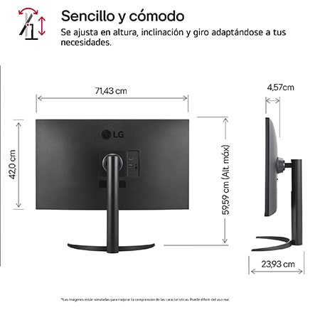 LG Outlet Monitor LG UltraFine 32", 4K UHD (3840x2160), AMD FreeSync, HDR10, DCI-P3 90%, altavoces integrados, diseño ergonómico., 32UR550-B.OUTLET