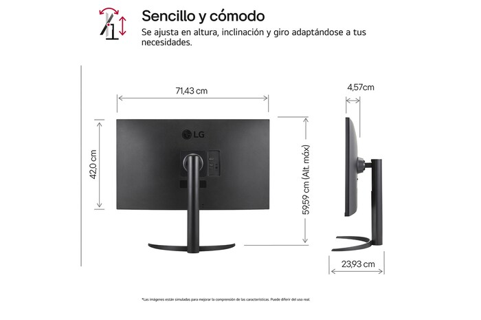 LG Monitor LG UltraFine 32", 4K UHD (3840x2160), AMD FreeSync, HDR10, DCI-P3 90%, altavoces integrados, diseño ergonómico., 32UR550VW-B.EEU