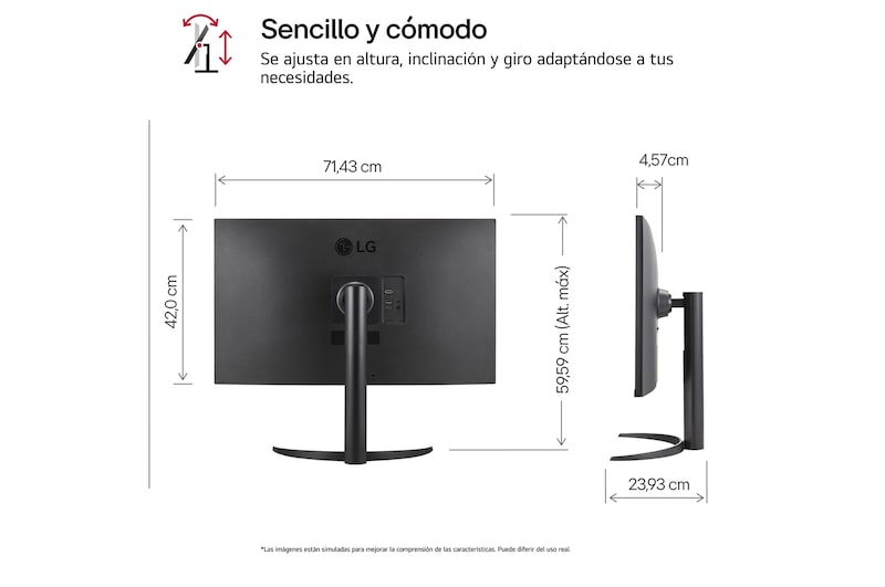 LG Monitor LG UltraFine 32", 4K UHD (3840x2160), AMD FreeSync, HDR10, DCI-P3 90%, altavoces integrados, diseño ergonómico., 32UR550VW-B.EEU