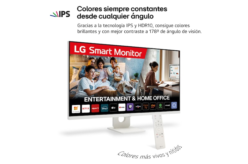 LG Smart Monitor 32'', 4K UHD, 60 Hz, webOS 23, USB tipo-C, DCI-P3 90% , 32SR73UW-W.EEU