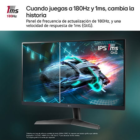 LG Outlet Monitor Gaming LG UltraGear™ de 24 pulgadas | Full HD de 180Hz IPS con tiempo de respuesta de 1ms (GtG), compatible con G-SYNC® FreeSync™, 24GS60F-B.OUTLET