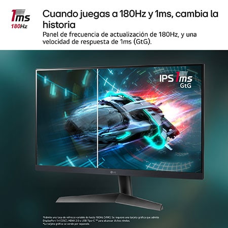 LG Outlet Monitor Gaming LG UltraGear™ de 24 pulgadas | Full HD de 180Hz IPS con tiempo de respuesta de 1ms (GtG), compatible con G-SYNC® FreeSync™, 24GS60F-B.OUTLET