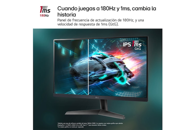 LG Monitor Gaming LG UltraGear™ de 27 pulgadas | Full HD de 180Hz IPS con un tiempo de respuesta de 1ms (GtG), compatible con G-SYNC® y FreeSync™, 27GS60F-B