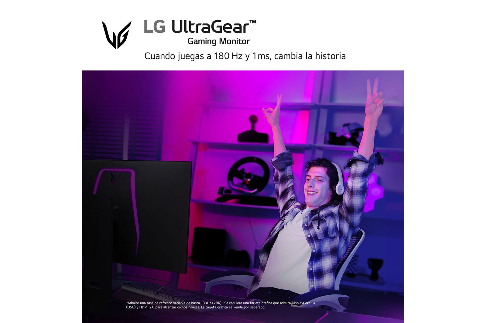 LG  Monitor gaming UltraGear™ FHD 180Hz de 27 pulgadas | 1ms (GtG), HDR10, FreeSync™, 27GS65F-B