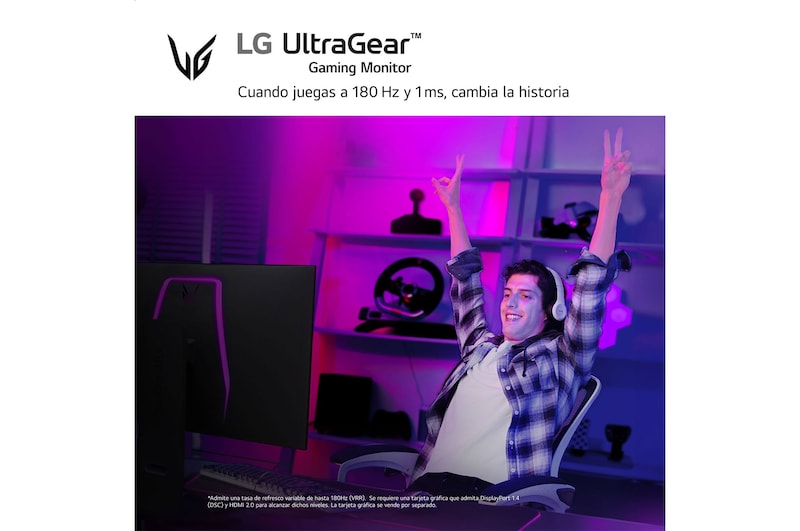 LG  Monitor gaming UltraGear™ FHD 180Hz de 27 pulgadas | 1ms (GtG), HDR10, FreeSync™, 27GS65F-B