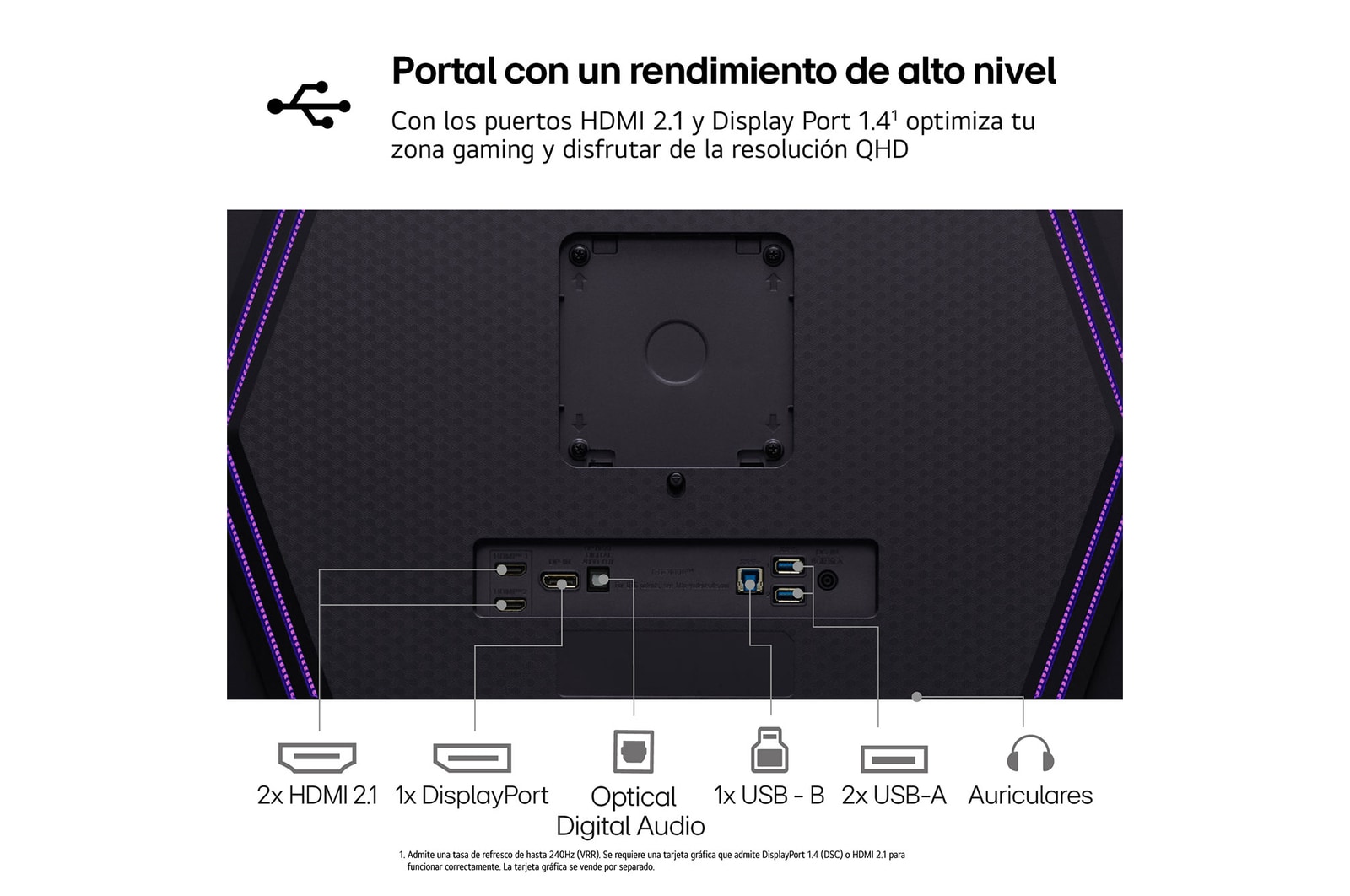 LG UltraGear™ de 27 pulgadas Monitor Gaming OLED QHD de 240Hz | 0.03ms de tiempo de respuesta, Compatible con G-SYNC®, FreeSync™ Premium Pro, 27GS95QE-B