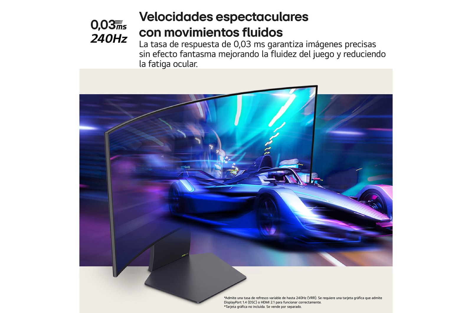 LG UltraGear™ de 34 pulgadas Monitor Gaming OLED WQHD Curvo de 240Hz | 0,03ms tiempo de respuesta, Compatible con G-SYNC®, FreeSync™ Premium Pro, 34GS95QE-B