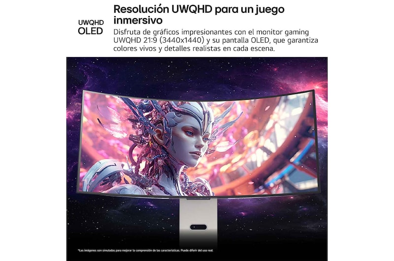 LG Monitor Gaming Smart OLED LG UltraGear, 34", webOS 24, OLED WQHD (3440x1440), 240Hz, 0,03 ms, 21:9, Curvo 800R, 34GX90SA-W