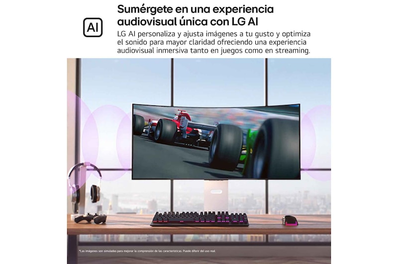 LG Monitor Gaming Smart OLED LG UltraGear, 34", webOS 24, OLED WQHD (3440x1440), 240Hz, 0,03 ms, 21:9, Curvo 800R, 34GX90SA-W