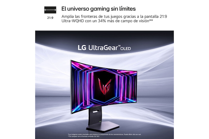 LG UltraGear™ de 39 pulgadas Monitor Gaming Curvo OLED WQHD de 240Hz | 0.03ms tiempo de respuesta, Compatible con G-SYNC®, FreeSync™ Premium Pro, 39GS95QE-B