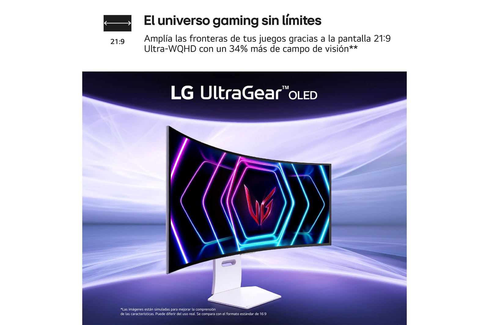 LG Monitor LG UltraGear OLED  gaming 39'',  WQHD, 240 Hz, 0,03ms , G-SYNC Compatible y FreeSync Premium Pro, HDR10, DCI-P3 98.5%, 39GS95QE-W