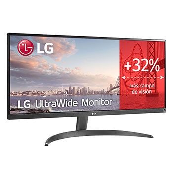 Vista frontal de Outlet Monitor Ultrapanorámico 21:9 LG UltraWide (Panel IPS: 2560x1080, 300cd/m², 1000:1, sRGB&gt;99%); diag. 73cm; entr.: HDMIx1; DPx1; Altavoces estéreo de 7W con tecnología MaxxAudio® 29WQ600-W.OUTLET