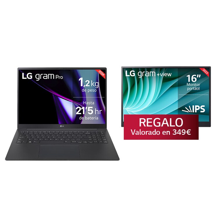 LG gram Pro 16Z90SP + Monitor Portátil LG +view 16MR70/ i7/ 32GB/ 1TB SSD, 16Z90SP-K.AD88Z