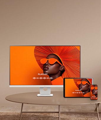 Una foto que muestra la característica de compartir el contenido desde tus dispositivos del Smart Monitor.