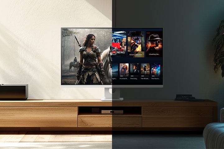 La imagen de la izquierda muestra la apariencia de día con la característica de ajuste de brillo, mientras que la imagen de la derecha muestra la apariencia de noche con la misma característica.