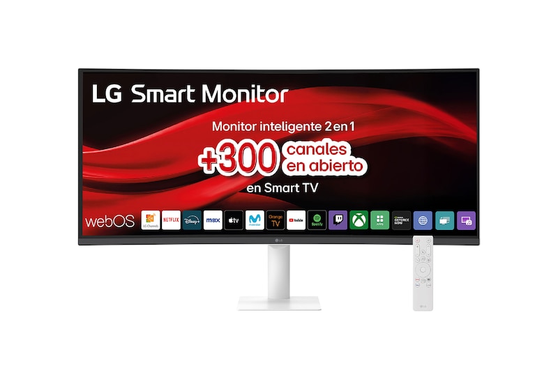 Vista frontal de LG Smart Monitor 34", webOS24, WQHD, 21:9, curvo 34U601SA-W