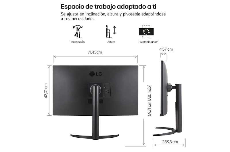 side view of the monitor moving downwards for height adjustment