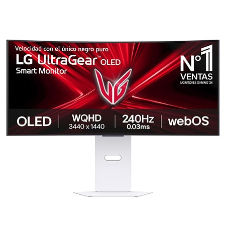 Monitor Gaming Smart OLED LG UltraGear, 34", webOS 24, OLED WQHD (3440x1440), 240Hz, 0,03 ms, 21:9, Curvo 800R - 34GX90SA-W