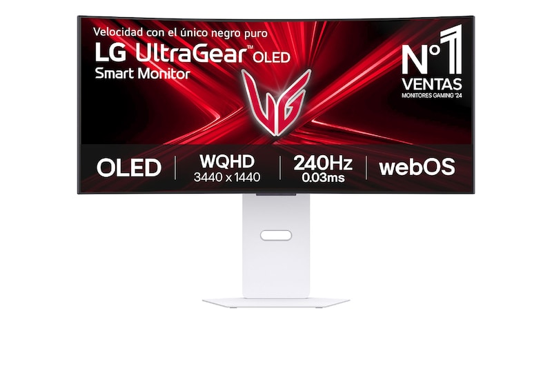 LG Monitor Gaming Smart OLED LG UltraGear, 34", webOS 24, OLED WQHD (3440x1440), 240Hz, 0,03 ms, 21:9, Curvo 800R, 34GX90SA-W