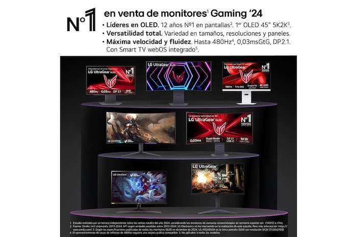 LG Monitor Gaming OLED LG UltraGear, 45", OLED WQHD (3440x1440), 240Hz, 0,03 ms, 21:9, Curvo 800R, 45GS95QE-B