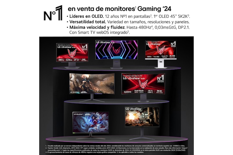 LG Monitor Gaming OLED LG UltraGear, 45", OLED WQHD (3440x1440), 240Hz, 0,03 ms, 21:9, Curvo 800R, 45GS95QE-B