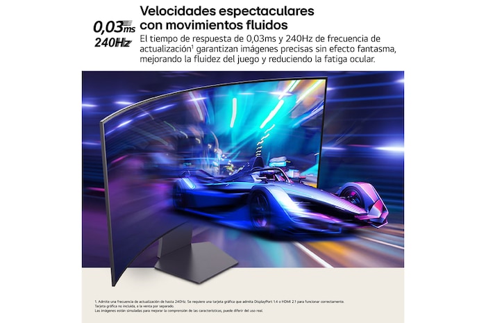 LG Monitor Gaming OLED LG UltraGear, 45", OLED WQHD (3440x1440), 240Hz, 0,03 ms, 21:9, Curvo 800R, 45GS95QE-B