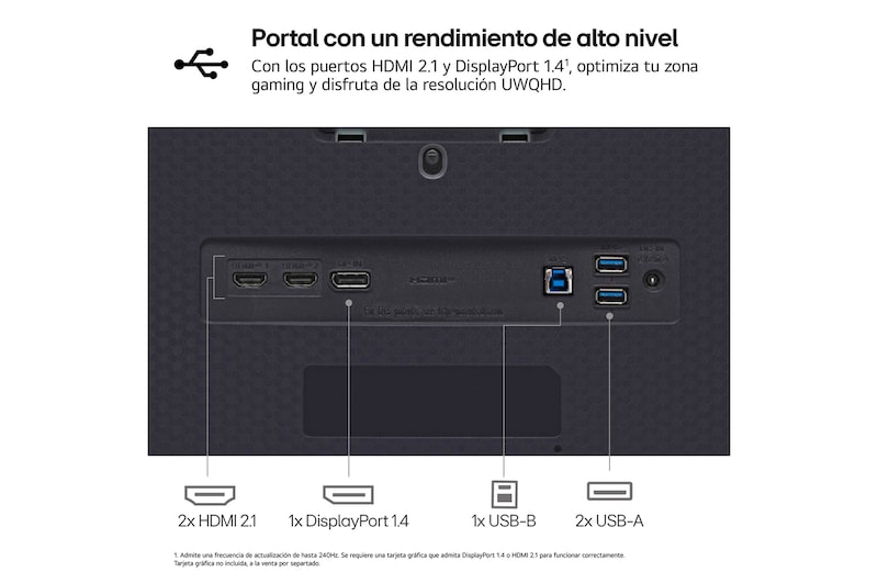 LG Monitor Gaming OLED LG UltraGear, 45", OLED WQHD (3440x1440), 240Hz, 0,03 ms, 21:9, Curvo 800R, 45GS95QE-B