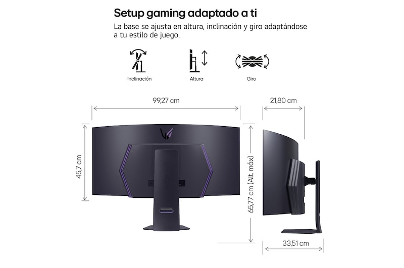 LG Monitor Gaming OLED LG UltraGear, 45", OLED WQHD (3440x1440), 240Hz, 0,03 ms, 21:9, Curvo 800R, 45GS95QE-B