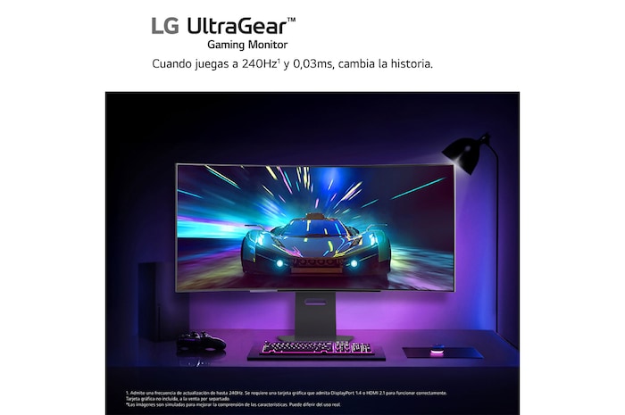 LG Monitor Gaming OLED LG UltraGear, 45", OLED WQHD (3440x1440), 240Hz, 0,03 ms, 21:9, Curvo 800R, 45GS95QE-B