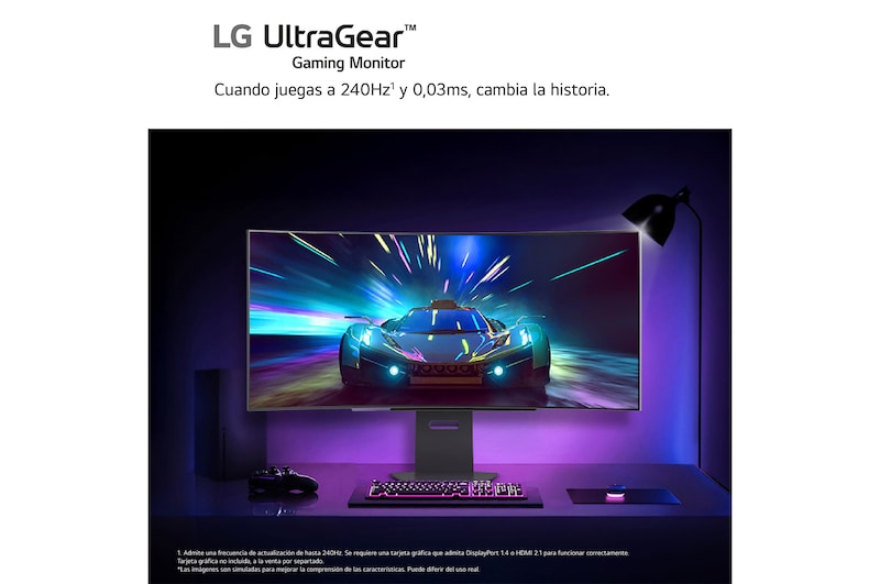 LG Monitor Gaming OLED LG UltraGear, 45", OLED WQHD (3440x1440), 240Hz, 0,03 ms, 21:9, Curvo 800R, 45GS95QE-B