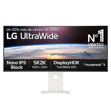 Monitor gaming - LG UltraWide 40U990A-W, 40" Full-HD 5K2K, 120 Hz, 5 ms, IPS curvo 2500R, 2x HDMI, Altavoces incorporados, Altura ajustable, Blanco