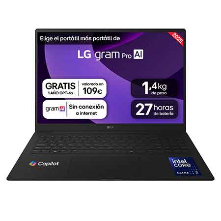 Portátil - LG 16Z90TR-E.AD88B, 16" WQXGA, Intel® Evo™ Edition Core™ Ultra 7-255H, 32 GB RAM, 1 TB SSD, GeForce RTX™ 5050, W11H
