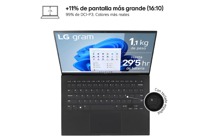 LG Portátil 14 LG gram 14Z90S, Windows 11 Home, Intel® Core™ Ultra 7, 32 GB RAM , 1TB SSD,  Pantalla IPS 1920x1200,ligero,  , 29.5 horas, AI,Negro Obsidiana, 14Z90S-G.AD78B