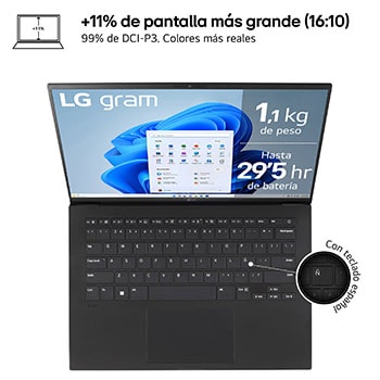 LG Portátil 14 LG gram 14Z90S, Windows 11 Home, Intel® Core™ Ultra 7, 32 GB RAM , 1TB SSD,  Pantalla IPS 1920x1200,ligero,  , 29.5 horas, AI,Negro Obsidiana, 14Z90S-G.AD78B
