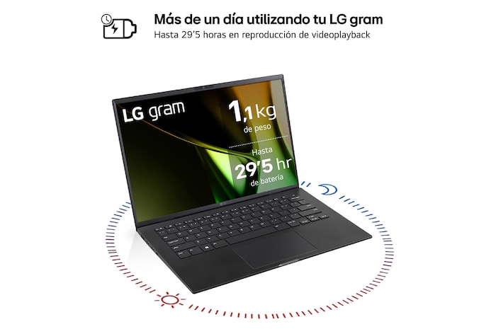 LG Portátil 14 LG gram 14Z90S, Windows 11 Home, Intel® Core™ Ultra 7, 32 GB RAM , 1TB SSD,  Pantalla IPS 1920x1200,ligero,  , 29.5 horas, AI,Negro Obsidiana, 14Z90S-G.AD78B